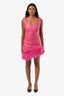 Nadine Merabi Pink Sequin Beaded Feather Trim Asymmetrical Mini Dress Size Small