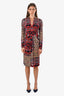 Etro Red/Multicolour V-Neck Long Sleeve Knee Length Dress Size 40