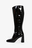 Prada Black Patent Leather Block Heel Square Toe Knee High Boots Size 40