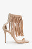 Giuseppe Zanotti Beige Suede Fringe Open Toe Ankle Wrap Sandals Size 38.5