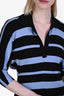 Proenza Schouler Black/Blue Wool Silk Horizontal Stripe Short Sleeve Collared Midi Dress Size S