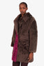 Fendi Brown/Magenta Reversible Shearling Leather Thigh Length Coat Size 40
