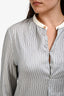 Golden Goose White/Blue Silk Striped Long Sleeve Top Size XL