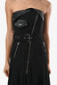 Robe midi asymétrique Jean Paul Gaultier en crêpe noir, sans manches, zippée, ceinturée, taille estimée S
