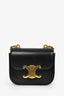 Celine 2024 Black Leather Mini Triomphe 'Claude' Crossbody Bag On Chain