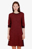 Pre-loved Chanel™ Red/Navy Cashmere Wool Blend Short Sleeve Dress Size 38