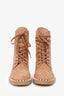 Stuart Weitzman Brown Suede with Faux Pearls Sondra Combat Boots Size 7