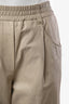 Brunello Cucinelli Beige Leather Elastic Waistband Wide Leg Pants Size 4