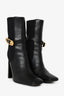 Versace Black Leather Gold-Tone Medusa Safety Pin High Block Heel Boots Size 37.5