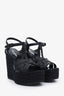 Saint Laurent Black Woven Leather Tribute Espadrille Wedge Sandals Size 37