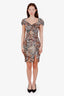 Bluemarine Snake Print Ruched Short Sleeve Midi Dress Size 38