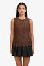 Dolce & Gabbana Brown Lace Wool Tiered Sleeveless Mini Dress Size 36
