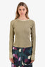 Adanola Khaki Cotton Waffle Knit Raglan Long Sleeve Top Size M