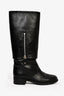 Pre-loved Chanel™ Black Leather CC Zipper Detail Riding Boots Size 38.5