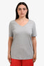 Burberry Brit Grey Cotton Deep-V Neck Knight Embroidered T-Shirt Size L