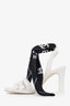 Pre-loved Chanel™ Cruise 2025-26 White/Black Lambskin Silk Scarf Ankle Strap Sandals Size 40