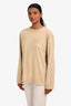 Miu Miu 2023 Beige Logo Patched Distressed Long Sleeve Top Size XS