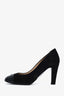 Pre-loved Chanel™ Black Grosgrain Fabric Patent Leather CC Cap Toe Pumps Size 38.5