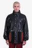 Gucci Black Leather Web Detail Bomber Jacket Size 52 Men's