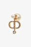 Christian Dior Gold Tone Crystal/Pearl Logo Earrings