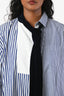 Sacai Blue/White/Black Cotton and Velvet Striped Poplin Button-Down Shirt Dress Size 1