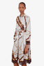 Gucci Grey Silk Printed Belted Midi Dress Size 36
