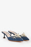Miu Miu Dark Denim Distressed Embellished Crystal Mules Size 37
