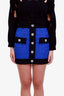 Balmain Blue/Black Frayed Tweed Button Mini Skirt Size 34