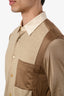 Burberry Brown Silk Wool Panel Button-Down Shirt Size 38 Mens