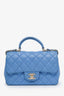 Pre-loved Chanel™ Blue Quilted Lambskin Mini Top Handle Rectangular Flap