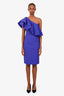 Greta Constantine Purple Ruffled One Shoulder Midi Dress Size M