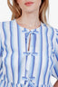 Ganni Blue/White Striped Cotton Front Tie Blouse Size 36