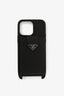 Prada Black Saffiano Leather Card Holder iPhone 16 Pro Max Phone Case with Strap