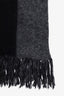Saint Laurent Black/Grey Wool Mohair Logo-Jacquard Fringed Scarf