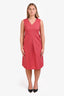 Max Mara Red Cotton Belted Sleeveless Midi Dress Size 8