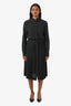 Loro Piana Black Virgin Wool Pleated Long Sleeve Midi Dress Size 42