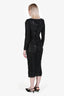 Self-Portrait Black Rhinestone-Embellished Ruched Long Sleeve V-Neck Maxi Dress Size 0