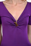 Gucci Purple Knit Gold Detail V-Neck Short Sleeve Top Size S