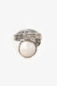 Saint Laurent Silver Tone/White Arty Cocktail Ring Size 5