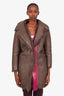 Fendi Brown/Magenta Reversible Shearling Leather Thigh Length Coat Size 40