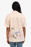 Andersson Bell Beige/Multi Floral Embroidered Button Down Short Sleeve Shirt Size S