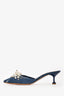Miu Miu Dark Denim Distressed Embellished Crystal Mules Size 37