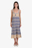 Pre-Loved Chanel™ 2019 Cruise Tan/Blue Linen Cashmere Striped Midi Dress Size 38