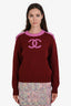 Pre-loved Chanel™ Burgundy Cashmere CC Crystal Button Detail Sweater Size 38