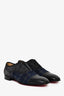 Christian Louboutin Black Leather/Blue Tweed Loafers Size 40 Men's