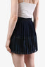 Chloe Navy Silk Pleated Button-Down Contrast Stitching Mini Skirt Size 34