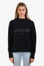 Balmain Navy Wool-Blend Sparkle Logo Crewneck Sweater Size 34