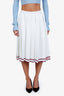 Gucci White/Red Trimmed Pleated Midi Skirt Size M