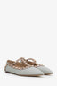 Valentino Vale Grey Smooth Leather Foldback Rockstud Flats Size 35