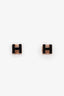 Hermès Gold Tone Metal Black Enamel H Cube Earrings